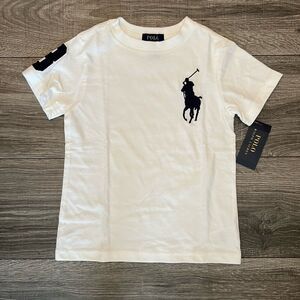 Polo Ralph Lauren T Shirt sz 4 T White Cotton Navy Big Polo 3